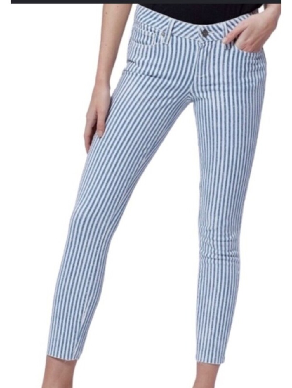 PAIGE blue white stripe Verdugo crop skinny jeans sz 27